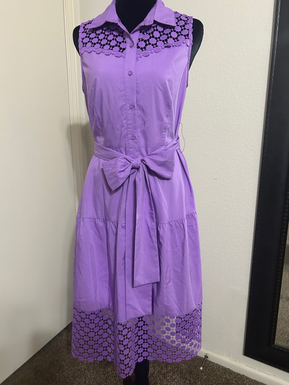 Jade Lavender Sleeveless Midi Dress with Eyelet Trim